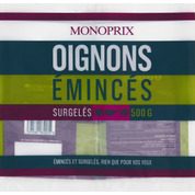 Oignons émincés, surgelés