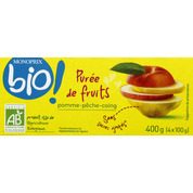 Purée de fruits, pomme, pêche et coing, sans sucres ajoutés