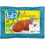 Steacks hachés, production biologique, 5% de mat. Gr