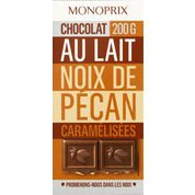 Chocolat supérieur au lait et aux morceaux de noix de pécan caramélisées