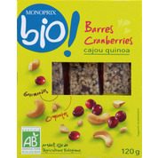Barres de céréales aux cranberries, cajou et quinoa bio
