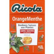 Bonbons suisses aux plantes, sans sucres et avec édulcorants, orange menthe