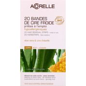 Bandes de cire froide pour corps, prêtes à l’emploi, hypoallergéniques, aloe vera & cire d’abeille bio.