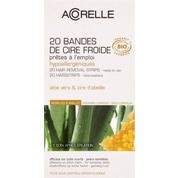 Bandes de cire froide bio, prêtes à l’emploi, hypoallergéniques, aloe vera & cire d’abeille, aisselles & maillot.