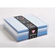 Coffret de correspondance bleu : 40 cartes 13,5×13,5cm + 10 enveloppes 14x14cm ; camaïeu de 5 bleus différents