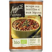 Soupe bio aux lentilles et légumes, sans gluten