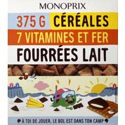 Céréales 7 vitamines et fer fourrées lait