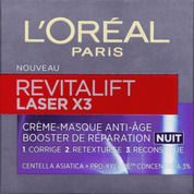 Crème-masque anti-âge booster de réparation nuit, corrige, retexturise, reconstitue.