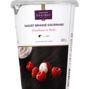 Yaourt brassé gourmand framboise et litchi