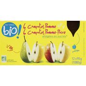 Compotes pomme & pomme-poire allégées en sucres bio