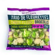 Trio de fleurettes choux-fleurs, brocolis et choux romanesco