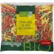 Petits pois et duo de carottes biologiques