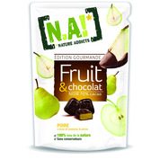 Pépite de fruits, à base de purées et jus concentrés, enrobées de 28% de chocolat noir