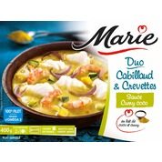 Duo cabillaud et crevettes sauce curry coco, plat surgelé