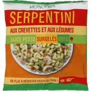 Serpentini aux crevettes et aux légumes sauce pesto