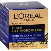 Huile extraordinaire, crème-masque éclat nuit, nourrit, répare, révèle l’éclat huiles essentielles + gelée royale.