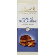 Chocolat au lait, extra fin traditionnel, fourré intérieur au praliné aux éclats de feuillantines