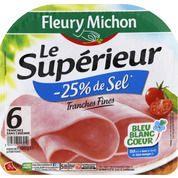 Fines tranches de jambon supérieur cuit sans couenne, – 25 % de sel