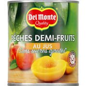 Pêches demi-fruits au jus sans sucres ajoutés