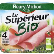 Jambon supérieur bio sans couenne, fines tranches