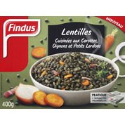 Lentilles cuisinées aux carottes, oignons et petits lardons