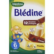 Céréales en dosettes, goût vanille et cacao, dès 6 mois