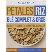 Pétales de riz – blé complet et orge – faible teneur en matières grasses – source de fibres