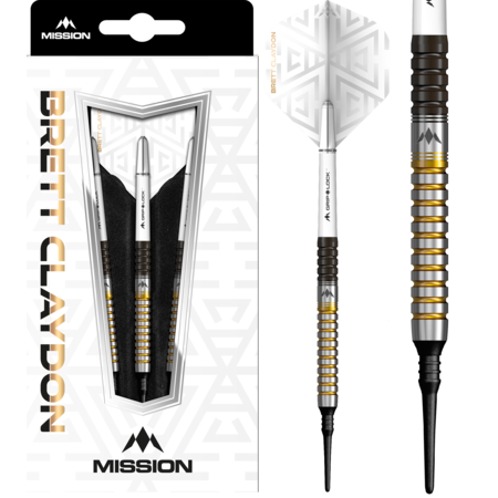 MISSION BRETT CLAYDON BLACK AND GOLD 90% – SOFT TIP – FLÉCHETTES POINTE PLASTIQUE