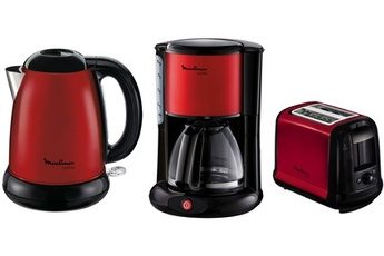 MOULINEX CAFETIÈRE + BOUILLOIRE + GRILLE-PAIN SUBITO ROUGE MAT