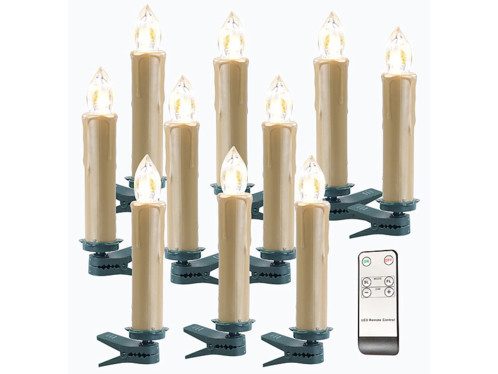 Pack de 10 bougies à LED sans fil avec télécommande – Doré