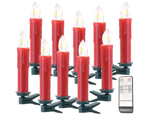 Pack de 10 bougies à LED sans fil avec télécommande – Rouge