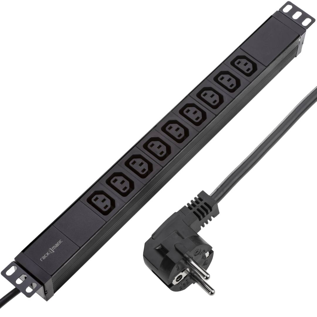 Barrette d’alimentation en PVC pour armoire rack 19″ 1U avec 9 connecteurs noirs IEC C13 et boîtier noir