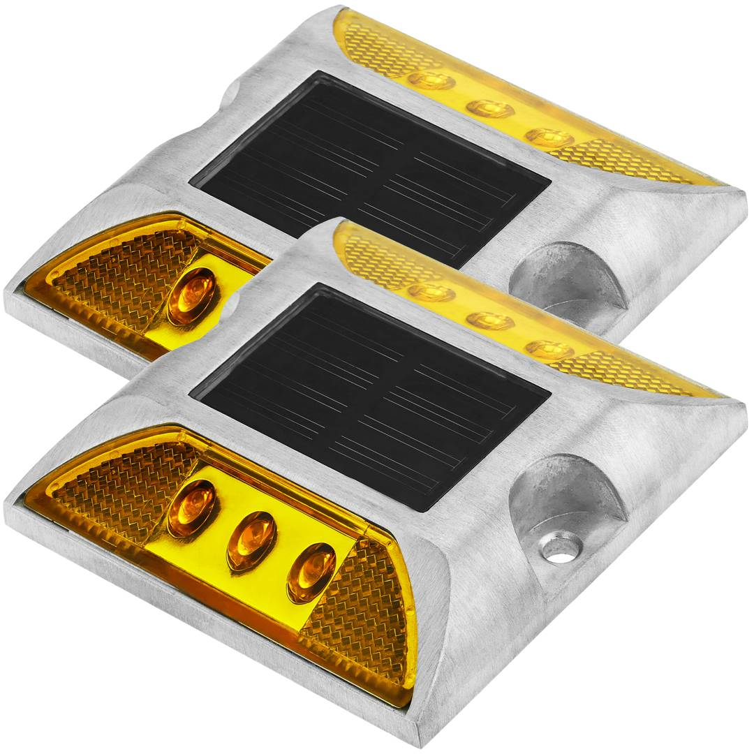 Plot routier solaire LED réfléchissant de signalisation 105x105x20mm aluminium 2-pack