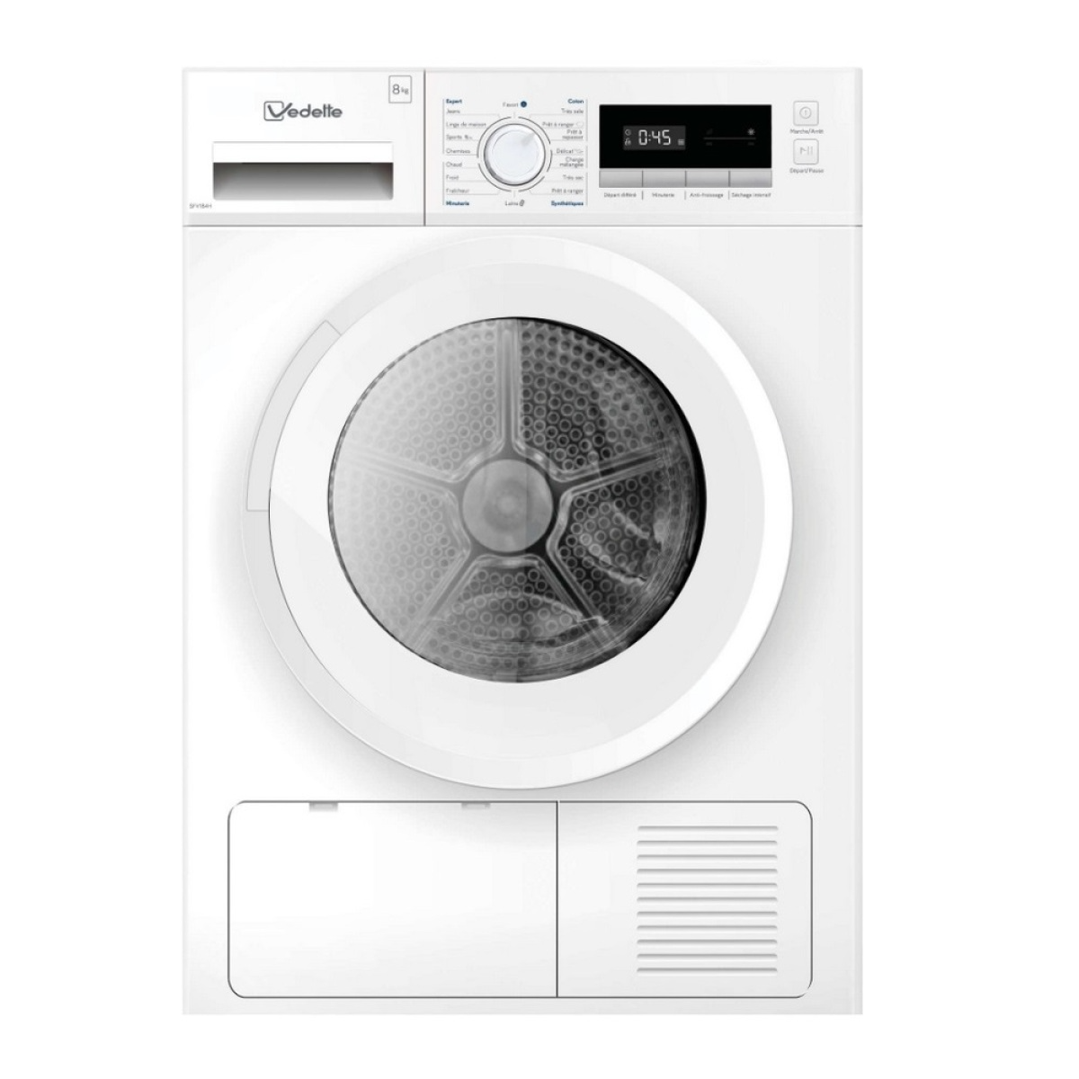 Sèche-linge pompe à chaleur avec condenseur 60cm 8kg blanc – SFV184H – VEDETTE