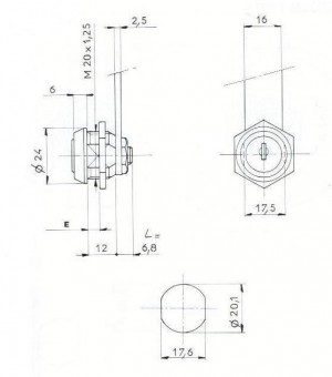 SERRURE BATEUSE L12mm / D20 – 2 CLES