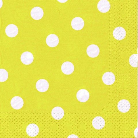 SERVIETTE PAPIER 40X40CM 3PLIS JAUNE A POIS BLANC/20