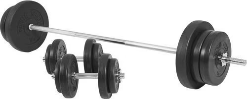 GORILLA SPORTS Set d’haltères 70 Kg avec disques revêtement plastique + barre longue