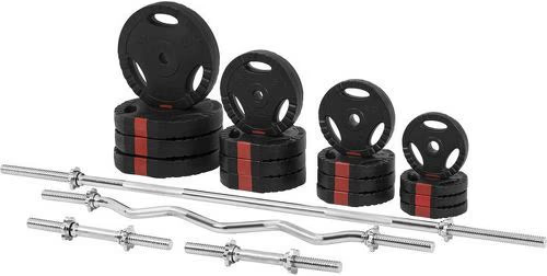 GORILLA SPORTS Set d’haltères 97,5 Kg (disques plastique à poignées + barres)