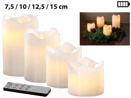 Set de 4 bougies LED en cire véritable – Blanc avec flamme vacillante
