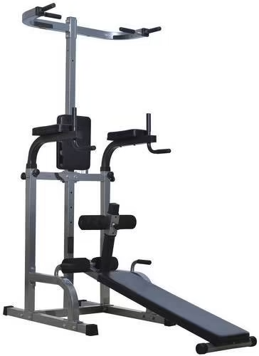 HOMCOM Station de musculation entrainement complet – barre de traction, à dips, banc de musculation, poignées push-up, curls – acier synthétique gris noir