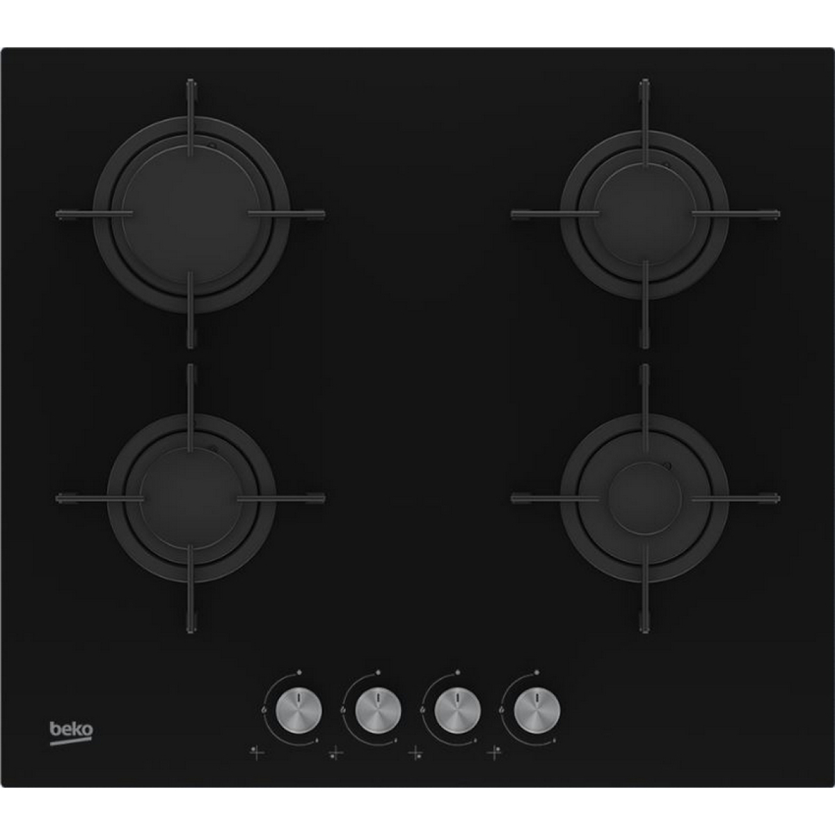 Table de cuisson gaz 60cm 4 feux 7400w verre noir – hilg64221s – BEKO