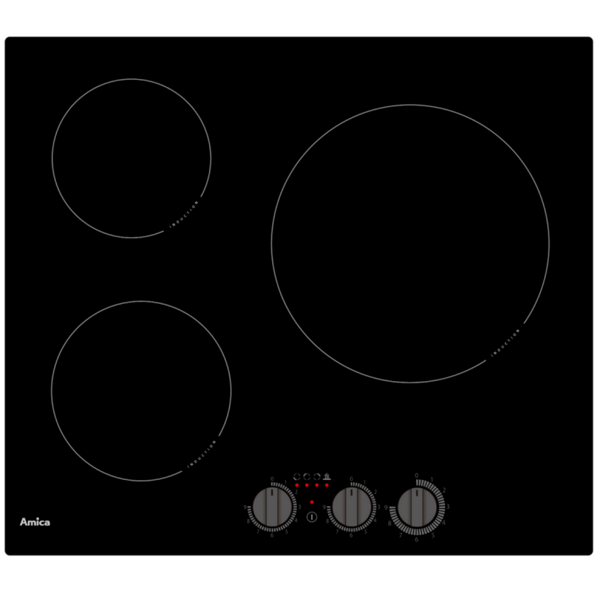 Table de cuisson induction 58cm 3 feux 5500w noir – aim3530 – AMICA