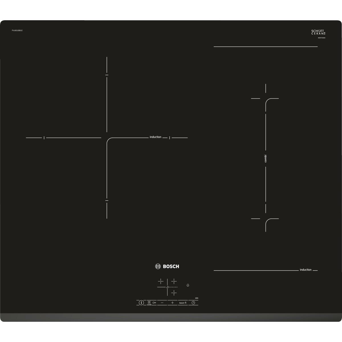 Table de cuisson induction 59cm 3 feux 7400w – pvj631bb1e – BOSCH