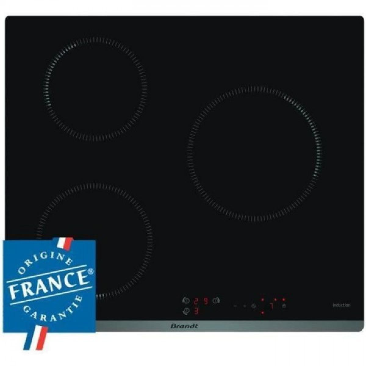 Table de cuisson induction BRANDT – 3 zones – 4600W – Revetement verre – Noir – L58 x P51 cm – BPI6310B