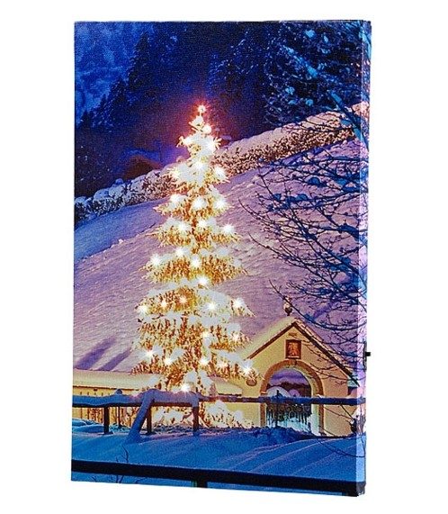Tableau lumineux “Sapin sous la neige” 30 x 20 cm