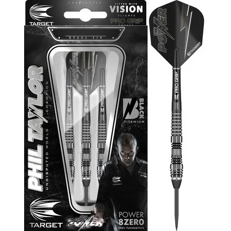 PHIL TAYLOR POWER 8ZERO 4 BLACK TITANIUM – FLÉCHETTES POINTE ACIER