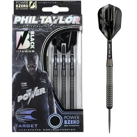 PHIL TAYLOR POWER 8ZERO BLACK TITANIUM 80% S1 – FLÉCHETTES POINTE ACIER