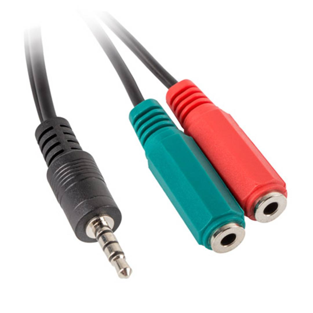 Adaptateur Lanberg minijack 3,5 mm mâle 4 broches vers 2x minijack 3,5 mm 3 broches femelle 20 cm noir