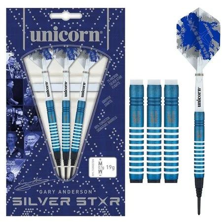 UNICORN GARY ANDERSON SILVER STAR 80% SOFT TIP – FLÉCHETTES POINTE PLASTIQUE