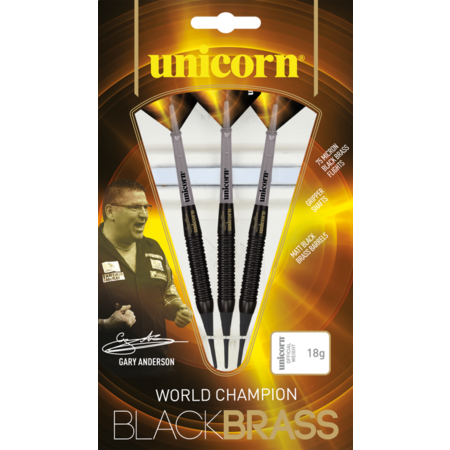 UNICORN GARY ANDERSON WORLD CHAMPION BLACK BRASS SOFT TIP – FLÉCHETTES POINTE PLASTIQUE